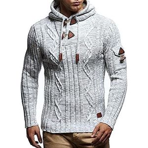 Wintertrui, Heren herfst winter hoodie met capuchon, warme, slanke gebreide trui(White,M)
