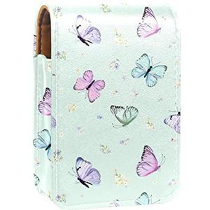 Gepersonaliseerde Lipstick Case Draagbare Make-up Tas Cosmetische Pouch Lippenstift Houder Make-up Organizer Kleine Mini Vlinder Patroon, Meerkleurig, 9.5x2x7 cm/3.7x0.8x2.7 in