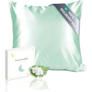 townssilk Zijde kussensloop, 100% 19 mm, pure moerbeizijde, dubbelzijdig zijde, voor haar, huid, gezondheid, zijden hoofdkussensloop, verborgen ritssluiting, 600 draden, 1 stuk, 65 x 65 cm, lichtgroen