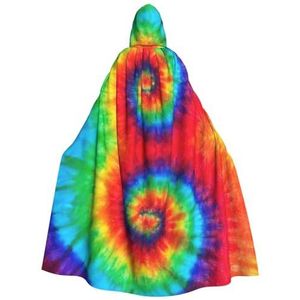 Bxzpzplj Tie Dye Hippies Print Hooded Mantel Volwassenen, Carnaval Heks Cosplay Gewaad Kostuum, Carnaval Feestbenodigdheden, 185 cm