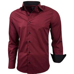 Baxboy B-444 Overhemd, voor heren, slimfit, gemakkelijk te strijken, lange mouwen, bordeaux, XL