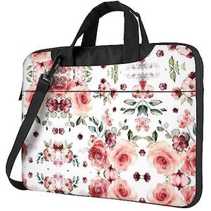 Camel roze hart stijlvolle en lichtgewicht laptop messenger tas, handtas, aktetas, perfect voor zakenreizen, Bloeiende rozenbloemen, 13 inch