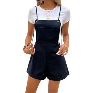 BANGHA Jumpsuits Voor Vrouwen Zomer Casual Stijlvolle Vrouwen Casual A-lijn Broek Losse Lace-up Korte Effen Zwarte Kleur Eenvoudige Wijde Pijpen Bretels Korte Broek, Zwart, XL