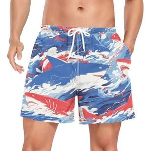 Niigeu Cartoon Camouflage Sea Sharks Zwembroek voor heren, sneldrogend, met zakken, Leuke mode, XXL