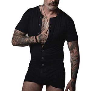 Heren Onesie Pyjama Henley Jumpsuit met korte mouwen Super comfortabele stretchy katoenen Ramper met knopen