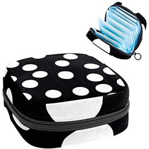 Maandverband Opbergtas,Draagbare maandverband Opbergzak,Witte Polka Dots op Zwart, Meerkleurig, 4.7x6.6x6.6 in/12x17x17 cm