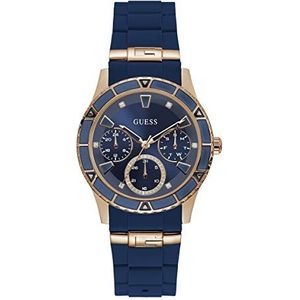 Guess Valencia blauwe wijzerplaat dames multifunctioneel horloge W1157L3, Rose Gold-toon, riem