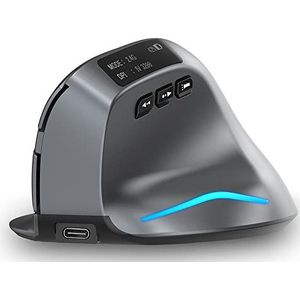 zelotes Draadloze Muis Oplaadbaar,Bluetooth Muis met Led-Scherm,2,4 GHz/Bluetooth, 3200 DPI 7 Knoppen Verticale Ergonomische Muis,Muis Draadloos Bluetooth,Wireless Mouse voor Notebook,PC,Zwart