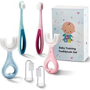6 in 1 Baby Training Tandenborstel Set - Baby tot Peuter Tandenborstel Mondverzorging Siliconen Tandenborstel voor Baby - Food Grade Silicone, Extra Zachte Borstelharen, Perfect voor 6+, 12+, 24+ maanden
