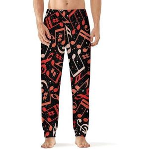 Rode Muzikale Noten Pyjama Broek voor heren, zachte lange pyjamabroek, elastische nachtkleding, broek M
