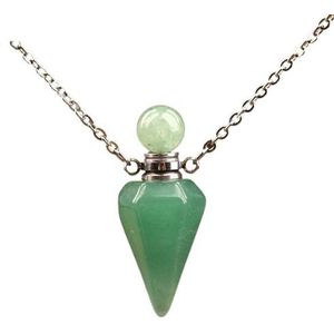 Women's Small Natural White Roses Quartz Pendulum Perfume Bottle Necklace Chakra Reiki Diffuser Pendant Jewelry Gift (Color : Aventurine Silver)