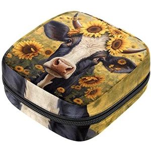 Zonnebloem veld en koe maandverband opbergtas menstruatie pad tas draagbare menstruatie cup zakje met rits voor tiener meisjes vrouwen dames