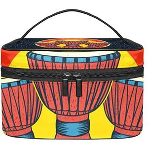 Afrikaanse muziek djembe make-up organizer tas, reizen make-up tas organizer case draagbare cosmetische tas voor vrouwen en meisjes toiletartikelen, Meerkleurig, 22.5x15x13.8cm/8.9x5.9x5.4in