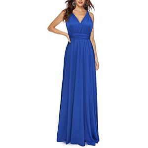 EMMA sexy maxi-jurk voor dames, elegant, V-hals, open rug, bindstrikje, geplooide avondjurken, mouwloos, schoudervrij, cocktailjurk, saffier blue., XL
