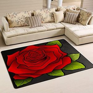 Vloerkleed 100 x 150 cm, abstracte rode roos romantische liefde vloerkleed. Antislip kantoormatten, waterabsorberend flanellen mat, voor ingang, zwembad