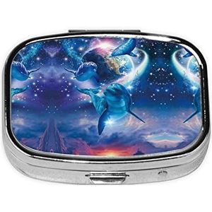 Leuke Dolfijnen Vierkante Pillendoos, Pil Dispenser Doos Kabeljauw Leverolie Doos Vitamine Pil Doos Patiënt Pillendoos