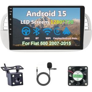 Draadloze Autoradio Android 15 voor Fiat 500 2007-2015 met draadloze carplay en Android Auto Bluetooth USB Wifi 4G GPS Navigatie(S-3(4G+32G))