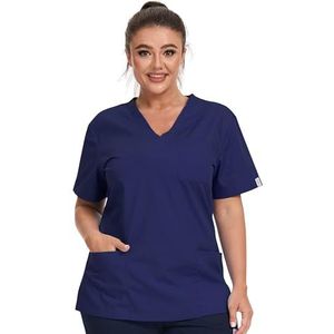 JONATHAN UNIFORM Dames Werkkleding Medische 3 Zakken, Salon Tuniek Schrobben Top V-Hals Korte Mouw voor Artsen Verpleegster Schoonmaak (Navy blauw, 3XL)