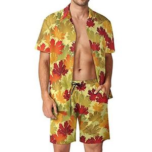 Herfst Esdoorn Bladeren Mannen Hawaiiaanse Bijpassende Set 2 Stuk Outfits Button Down Shirts En Shorts Voor Strand Vakantie