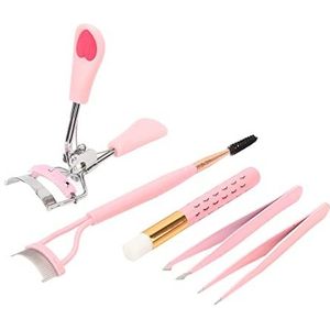 Professionele wimpertangenset – 5-delige wenkbrauwmake-up-tool met dubbelzijdige wimperkamborstel (roze)