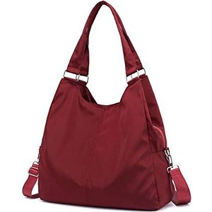 Popoti Schoudertas voor dames, handtas, portemonnee, schoudertas, rugzak, nylon, multifunctioneel, school, messenger crossbody tas, Rood, M, Elegant