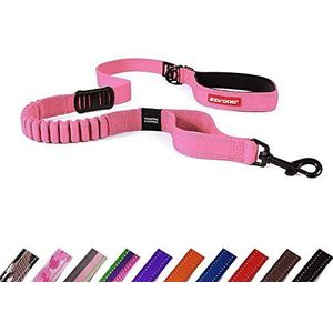 EzyDog Hondenriem voor grote, middelgrote honden, elastische riem met bungee-schokdemper, 'Zero Shock' riem voor honden, stabiel, reflecterend, 128 cm, roze