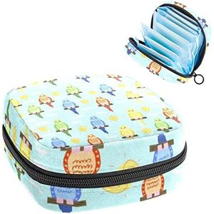 Maandverband Opbergtas,Draagbare maandverband Opbergzak,Budgie-01, Meerkleurig, 4.7x6.6x6.6 in/12x17x17 cm