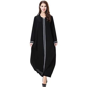 GladThink Vrouwen moslim Kaftan Abaya ronde hals maxi jurk, Grijs, M