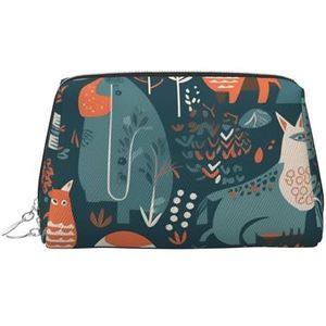 Scandinavische dieren make-up tas voor vrouwen cosmetische tassen lederen reizen make-up tas organisator waterdichte make-up zakje open platte toilettas draagbare opbergtas voor reizen, Zilver, Eén