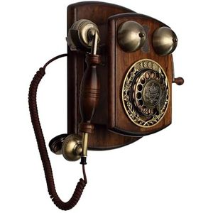 DAEOIBHJR Retro muurtelefoons, ouderwetse houten vaste telefoon met krachtige mechanische ringtone/elektronische ringtone, recompositie, vintage bedrade telefoon voor hotel, kantoor, thuis