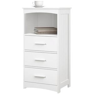 EUGAD Badkamerkast, badkamerkast, badcommode, met 3 laden, 1 open vak, hoekkast, ladekast, medicijnkast, wit, 40 x 80 x 30 cm