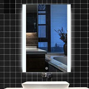 Turefans Badkamerspiegel met verlichting, led badkamerspiegel, touch-schakelaar, witte LED, verticale/horizontale ophanging, 50 x 70 cm