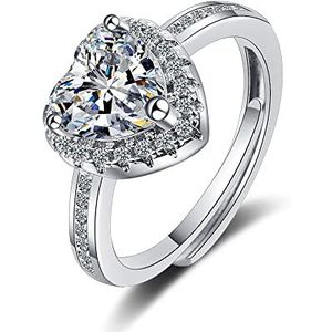 wiftms 1 stuk ring zilver 925 dames glitter AAA zirkonia bling hart open trouwringen partnerring trouwring vriendinring voor vrouwen echtgenote instelbaar, strass