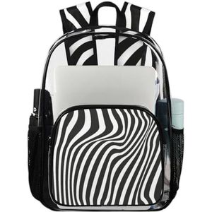 GeMeFv Doorzichtige rugzak met zebraprint, robuuste transparante rugzak met laptopvak voor vrouwen, mannen, werk, reizen (zebrahuid), Zebra Print, 17.7 H x 11.2 L x 6.2 W inches