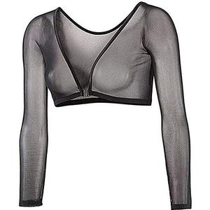 Vrouwen Mesh Sheer Crop Top T-Shirt Lingerie Lange Mouw Zie Door Vest Blouse - zwart - L