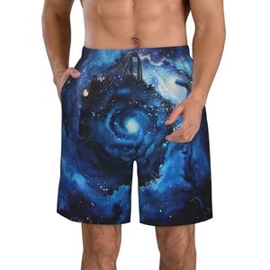 MGGAklp Blue Galaxy Print Casual Shorts Elastische Taille Trekkoord Lichtgewicht Outdoor Zomer Strand Shorts, Wit, S