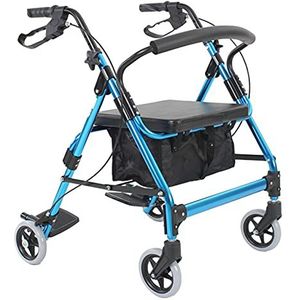 Opvouwbare rollator rollator met zitting & 6 inch wielen & voetsteun & rugleuning, aluminium verstelbare hoogte rollator voor ouderen/gehandicapten