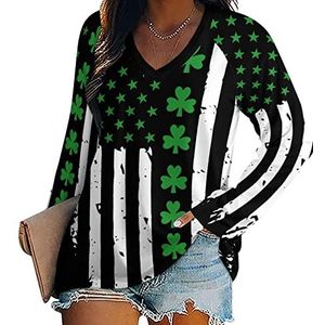 St. Patrick's Day Ierse Amerikaanse vlag nieuwigheid dames blouse tops V-hals tuniek t-shirt voor legging lange mouw casual trui