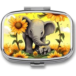 Moeder Olifant Zonnebloemen Pil Doos Pil Case Leuke Pil Organizer Pil Houder Geneeskunde Pil Organizer Pil Container Dagelijkse Pil Organizer Kleine Pillendoos Pil Case voor Portemonnee Pocket
