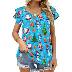 Kerstbomen Geschenken Grafische Blouse Top Voor Vrouwen V-hals Tuniek Top Korte Mouw Volant T-shirt Grappig