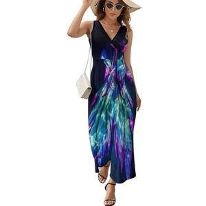 Glow in the Dark Zeemeerminstaart dames lange jurk mouwloze maxi-jurk zonnejurk strand feestjurken avondjurken 2XL