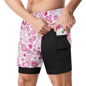Roze Flower Power Grappige Zwembroek met Compressie Liner & Pocket Voor Mannen Board Zwemmen Sport Shorts