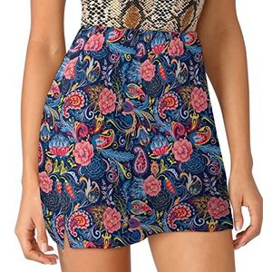 Paisley Patroon Dames Skorts Hoge Taille Tennisrok Gelaagde Korte Mini Rok Culottes Skorts Met Zakken M