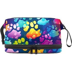 Dubbele Laag Cosmetische Tas Mooie Poot Print Draagbare Make-up Tas Reizen Organizer Pouch voor Vrouwen Meisjes Toiletartikelen Tassen, Multi 7, 27x15x14 cm/10.6x5.9x5.5 in, Make-up zakje