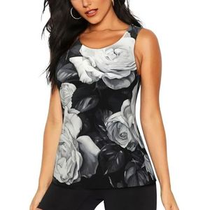 OAZCVBNN Zwart Wit Rose Print Hot Zomer Mouwloze Tops Atletische Tank Tops Gym Actieve Levensstijlen Casual Uitjes, Zwart, S
