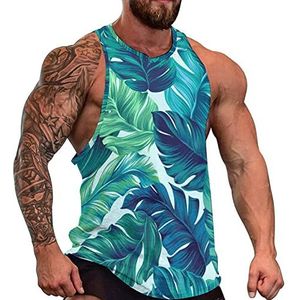 Turquoise En Groene Tropische Bladeren Mannen Tank Top Mouwloos T-shirt Trui Gym Shirts Workout Zomer Tee