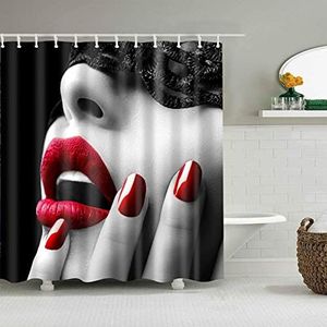 RAMOTE Sexy rode lippen douchegordijn sexy schoonheid badkamer 3D-douchegordijnen, schimmelbestendig, waterdicht, wasbaar, badkameraccessoires met 12 haken, 180 x 200 cm