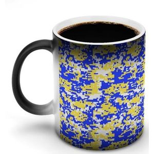 Blauwe Gele Digitale Camo Ceramische Koffiemok 12oz Kleur Veranderende Mokken Brede Koppen Hittegevoelige Verkleuring Koppen