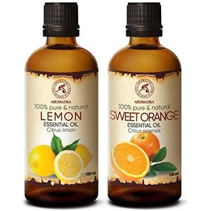 Citroen & Sinaasappelolie Etherische Olie 2x100ml - 100% Puur & Natuurlijk - Aromatherapie - Geurolie - Geurverspreider - Ontspanning - Toevoegen aan Bad & Cosmetica - Massage - Wellness - Aroma Lamp Of Elektrische Diffuser