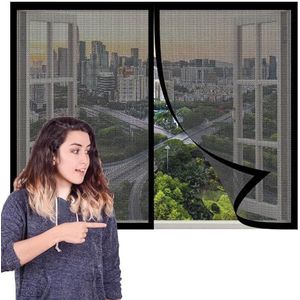 Magnetisch Horgaas 184 x 180 cm Muggennet Voor Ramen Duurzaam en Transparant Zonder Boren Voor Alle Ramen, Zwart